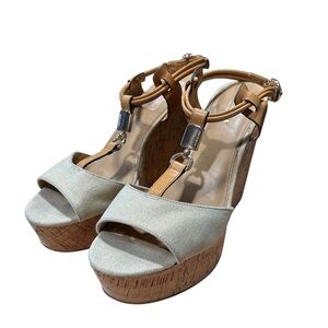 Coach Beige and Tan Wedge Sandals